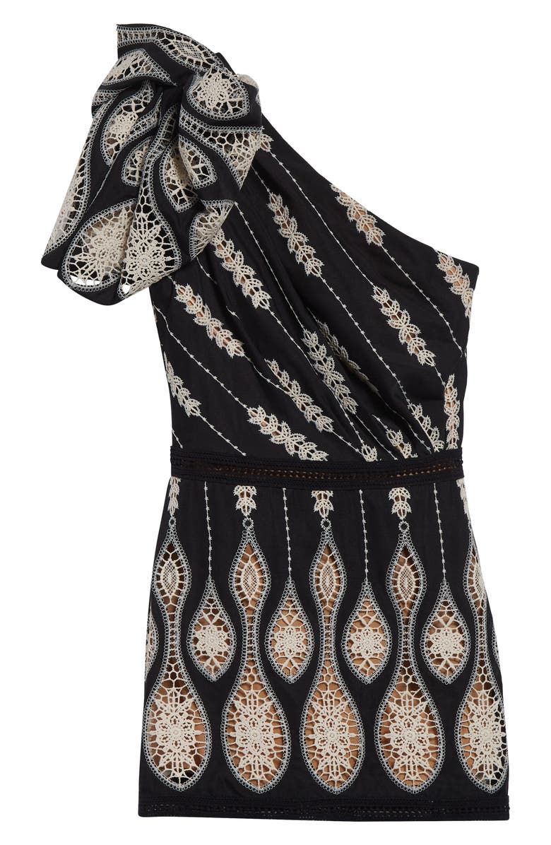 Johanna Ortiz Celestial Matter Embroidered One Shoulder Minidress, Alternate, color, Black / Ecru