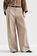 Brunello Cucinelli Linen denim pleated A-Line trousers with monili