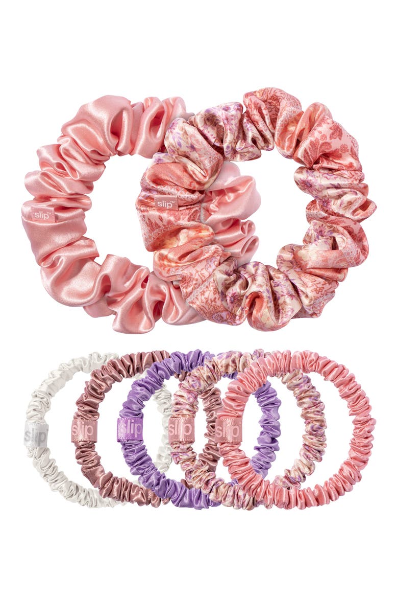 7-Pack Silk Scrunchies, Alternate, color, PINK MULTI