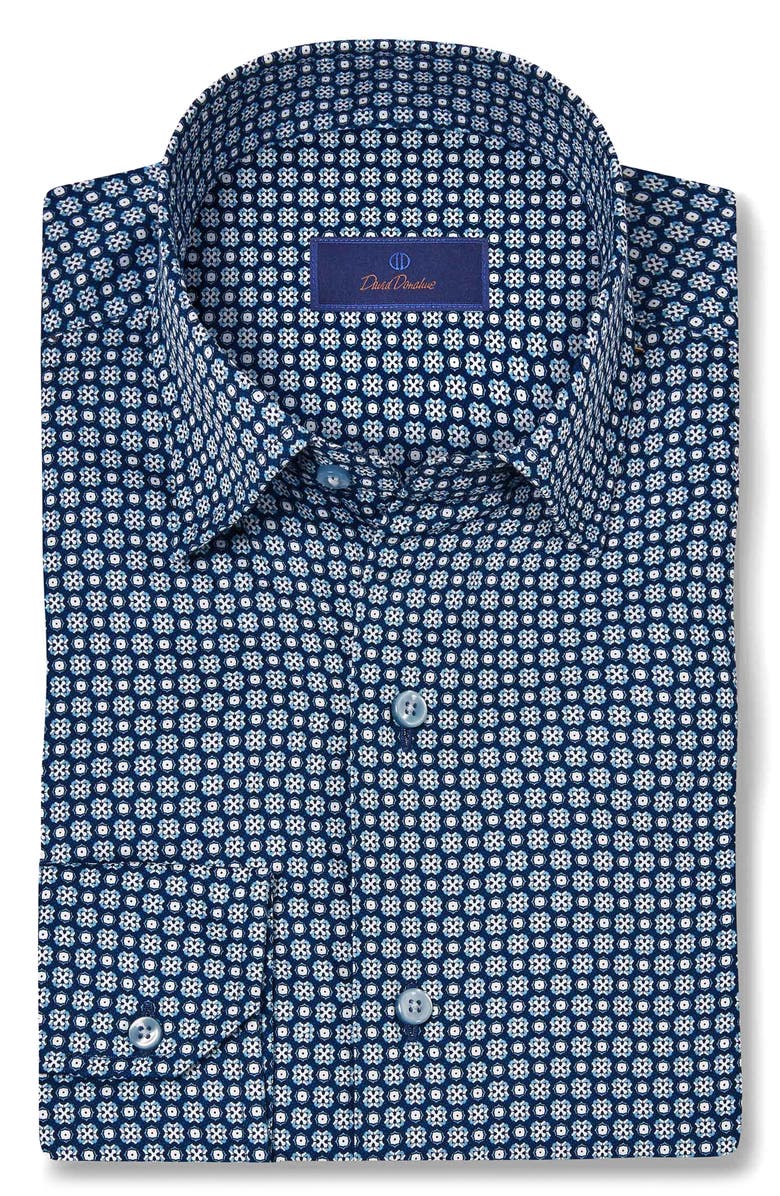 David Donahue Geometric Print Sport Shirt, Main, color, Navy
