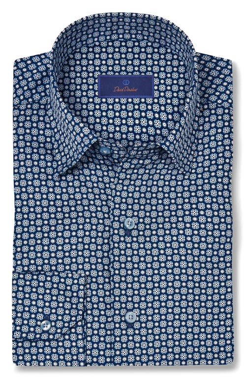 David Donahue Regular Fit Geometric Print Cotton Dobby Dress Shirt In Blue