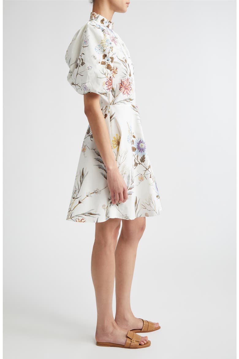 Floral Puff Sleeve Cotton Poplin Dress, Alternate, color, 01 WHITE