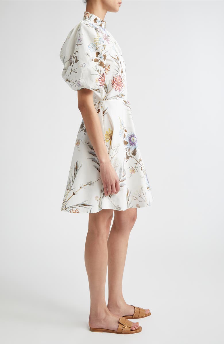 Eleventy Floral Puff Sleeve Cotton Poplin Dress, Alternate, color, 01 White