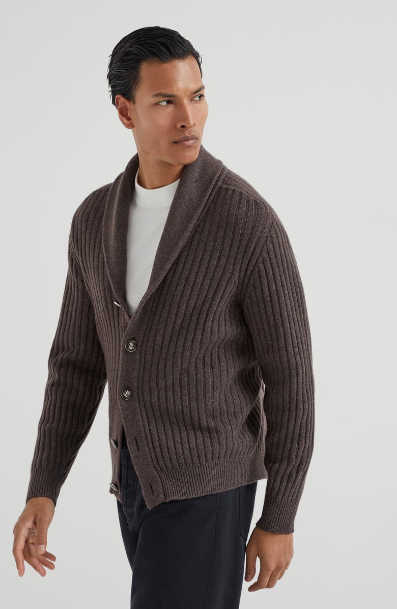 Brunello Cucinelli Cardigan with metal buttons, Alternate, color, Brown
