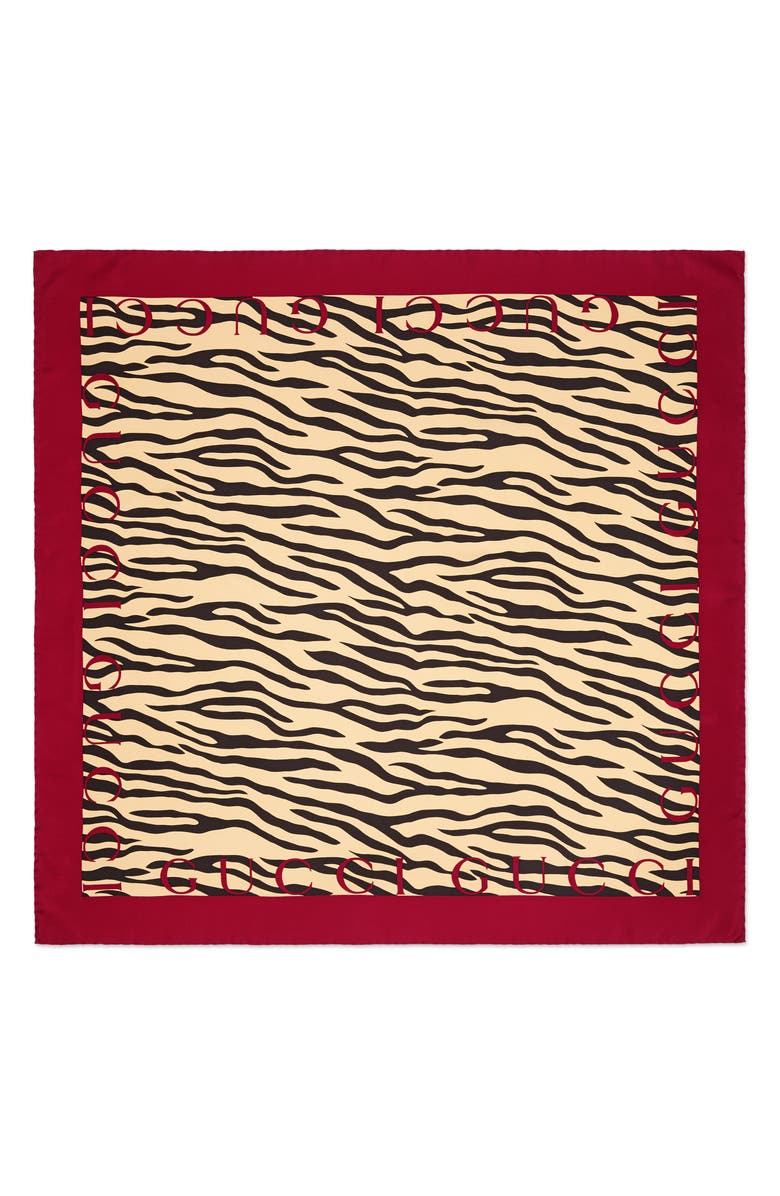 Gucci Tiger Stripe & Logo Print Silk Scarf, Main, color, 