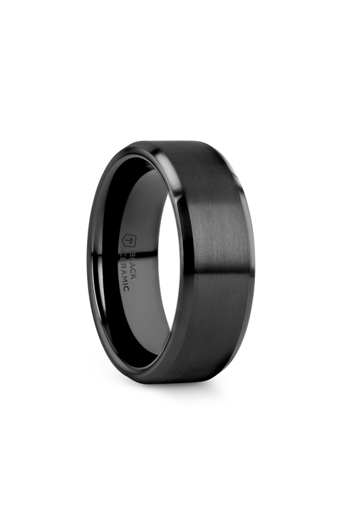 Yorkshire Brushed Ceramic Wedding Band With Polished Beveled Edges