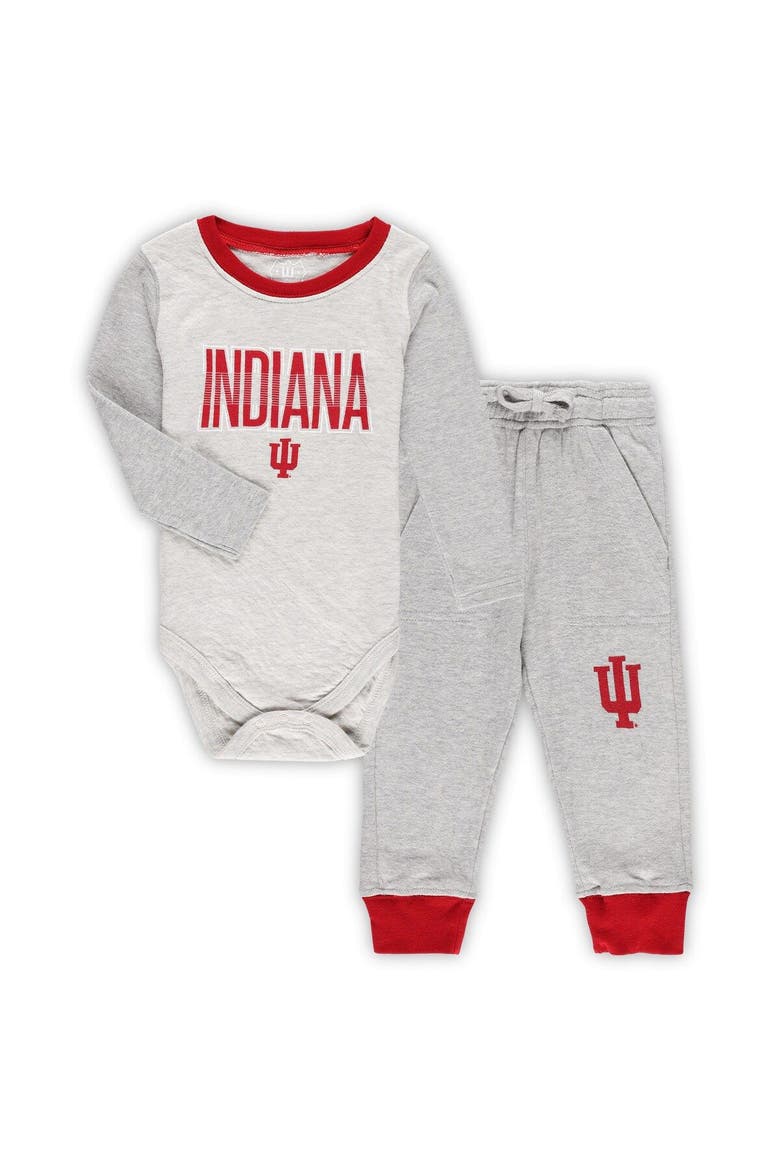 Infant Wes & Willy Heather Gray Indiana Hoosiers Jie Jie Long Sleeve Bodysuit & Pants Set, Main, color, Gray