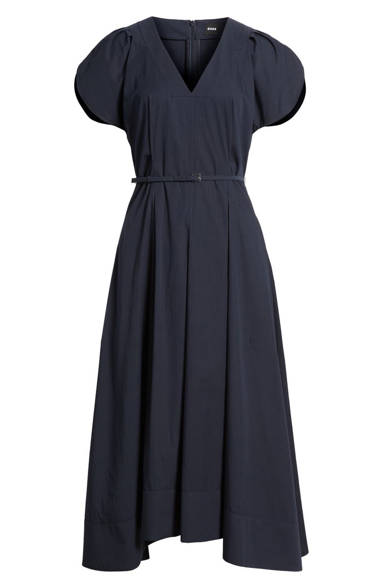 BOSS Demnilia Belted Cotton Blend Midi Dress, Alternate, color, Sky Captain