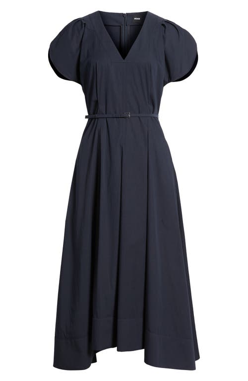 Hugo Boss Boss Demnilia Belted Cotton Blend Midi Dress In Blue