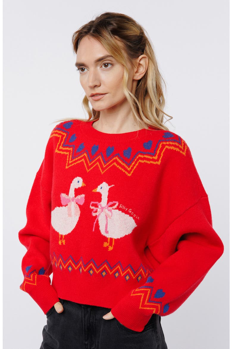 Neve Jacquard Sweater, Alternate, color, RED