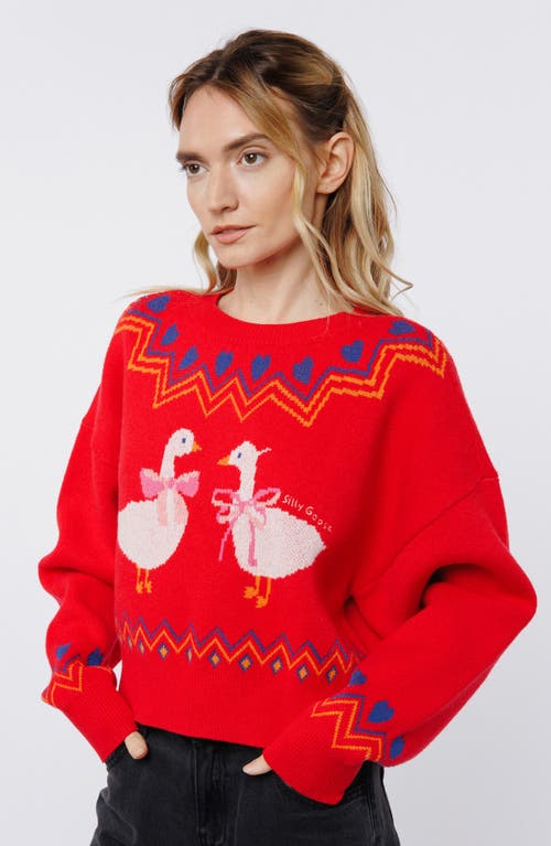Ciebon Neve Jacquard Sweater In Red