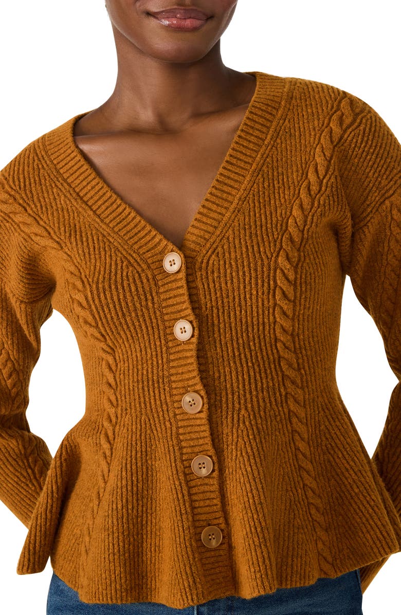 Steve Madden Courtney Rib Peplum Cardigan, Alternate, color, Pumpkin Spice