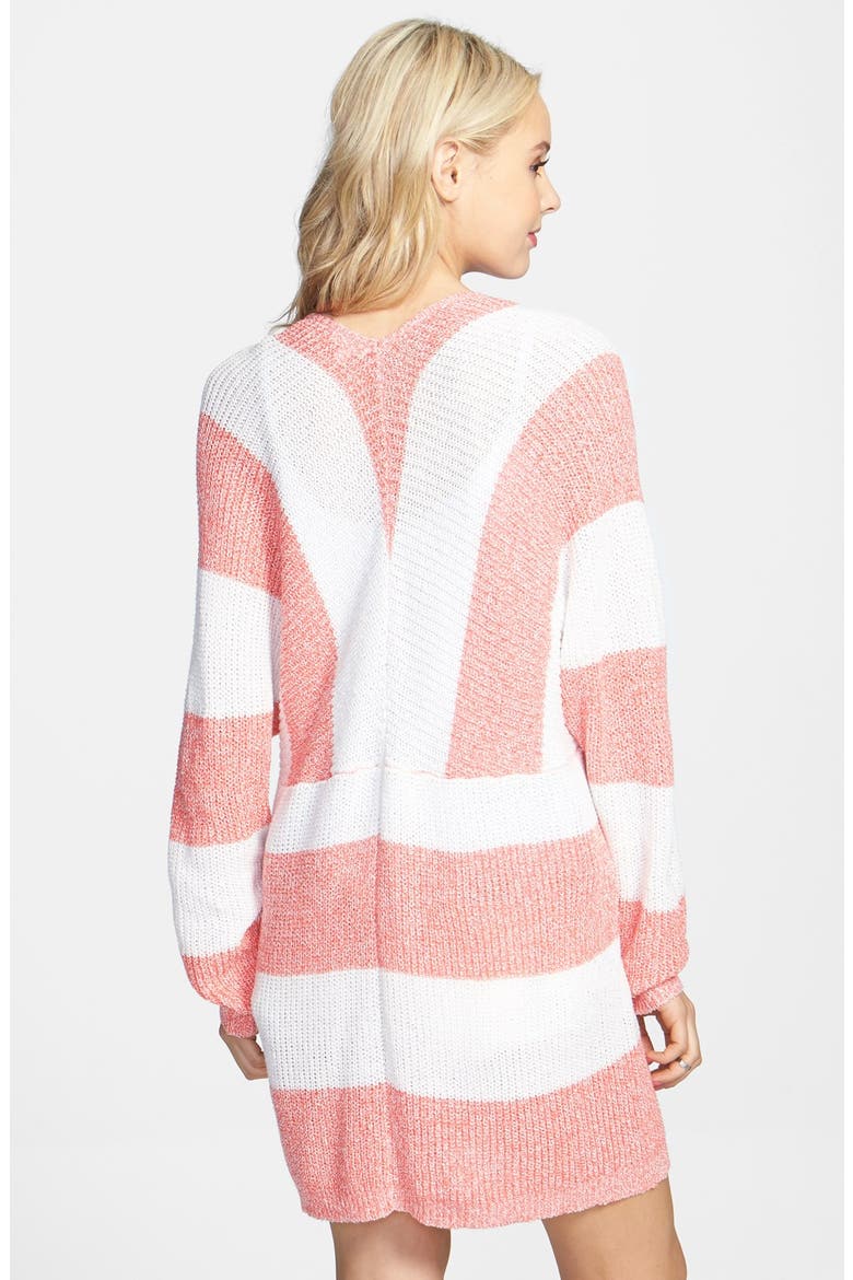 Stripe Open Front Long Cardigan, Alternate, color, CORAL SUGAR BEACH STRIPE