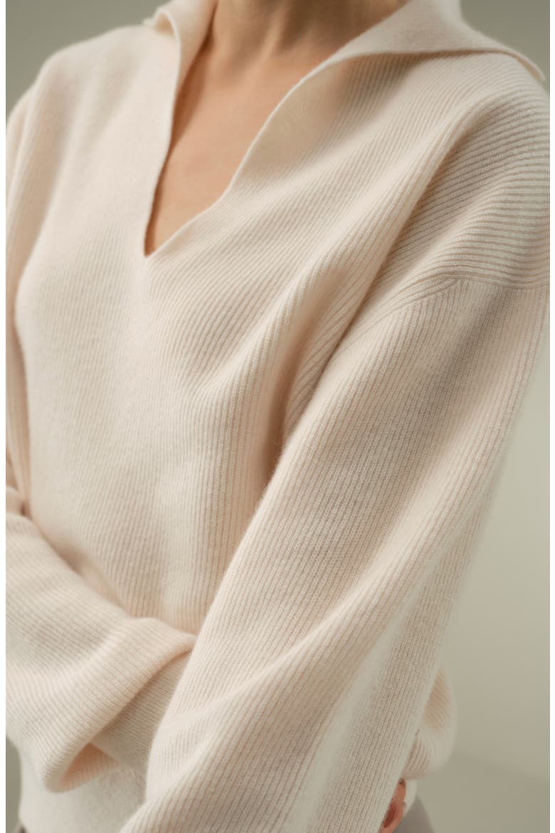 Women's Ribbed Cashmere Polo Sweater, Alternate, color, Light Taupe