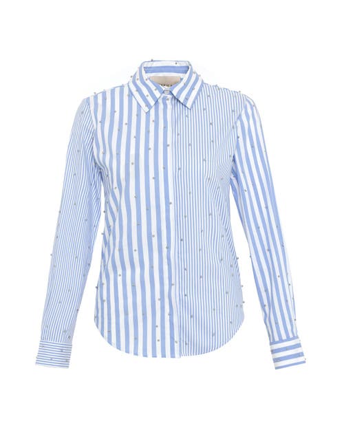 Theo The Label Women's Blue Echo Mix Stripe Pearly Shirt - Palace / Silver In Palace/silver