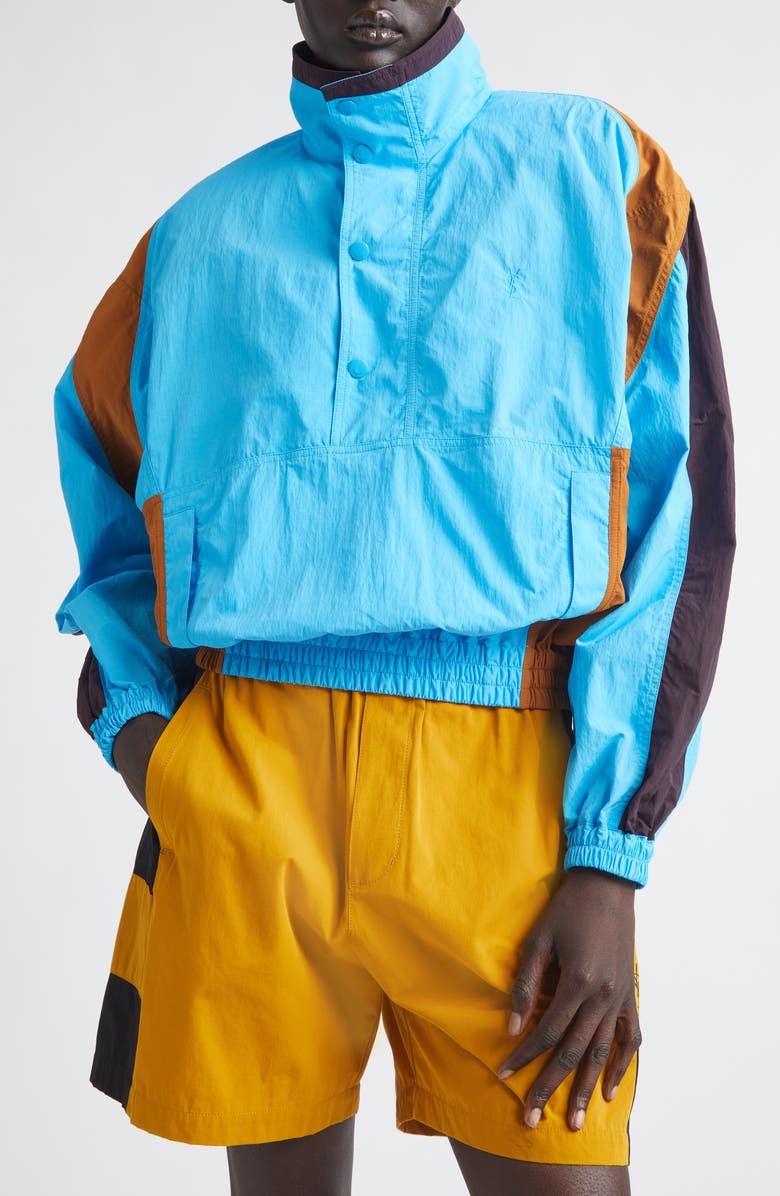 Saint Laurent Cassandre Colorblock Pullover Nylon Windbreaker, Alternate, color, 
