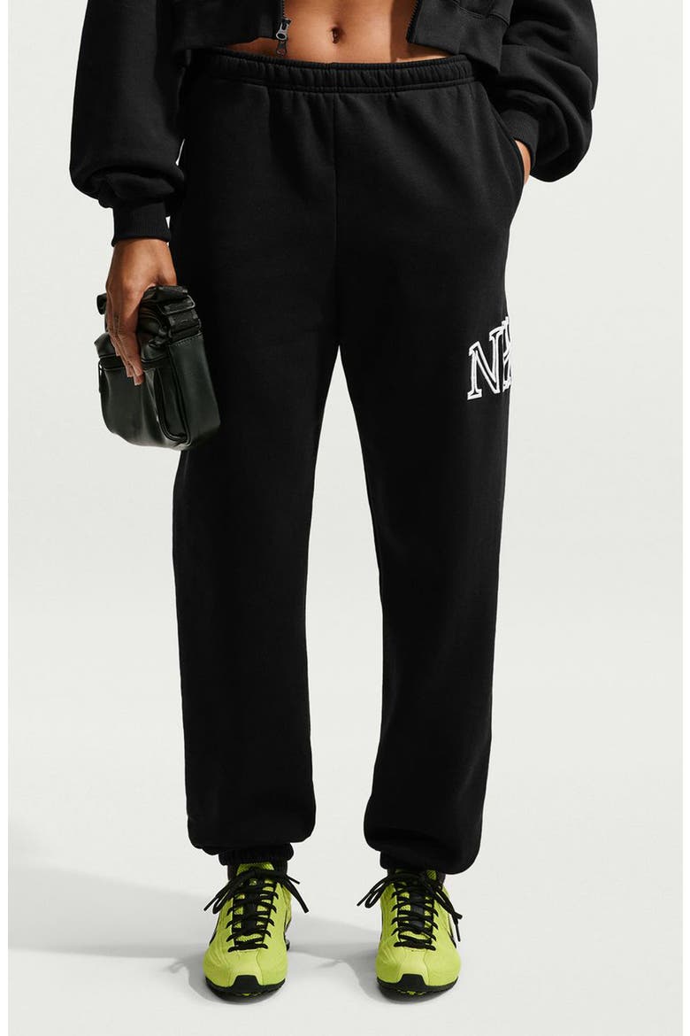 Sportswear Studio Oversized Fleece Sweatpants, Main, color, TOTAL BLACK/ WHITE