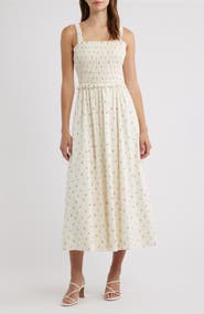 Lulus Amarena Smocked Midi Dress