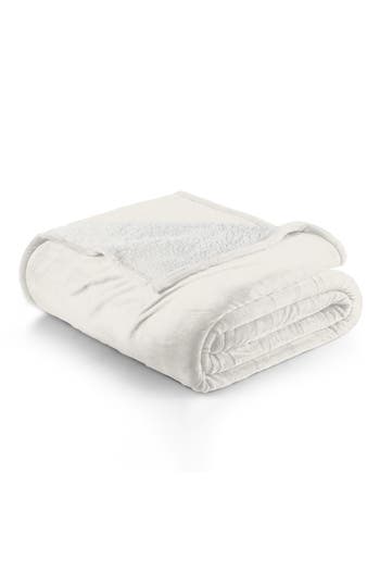 Woven & Weft Faux Shearling Fleece Throw Blanket In White
