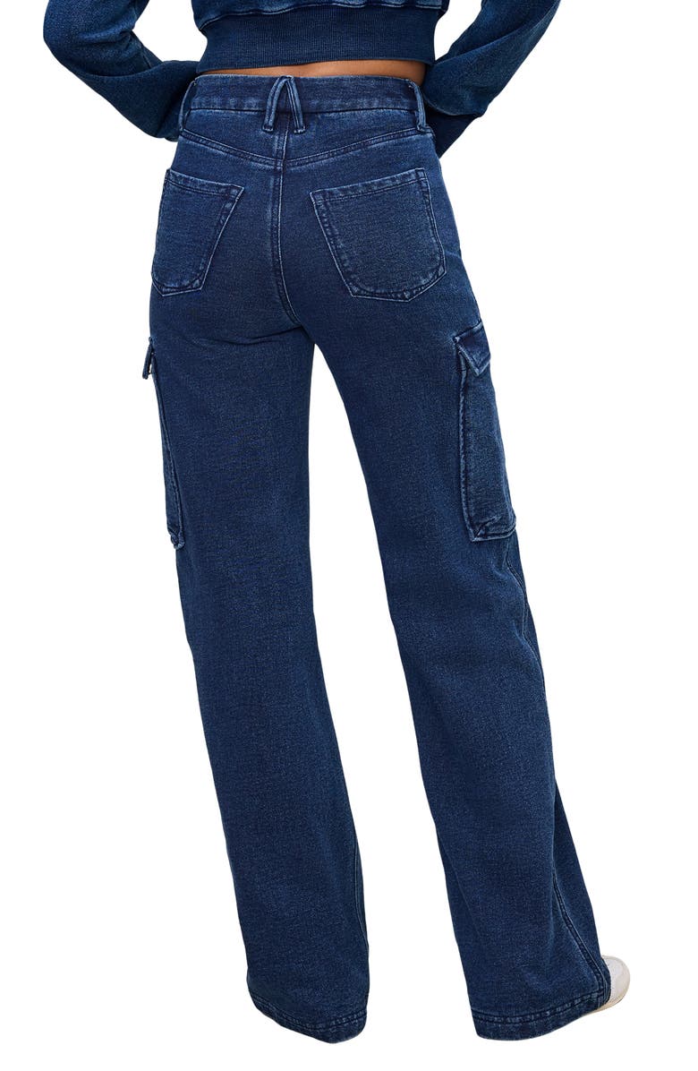 Good American Jeanius Good Skate Wide Leg Cargo French Terry Pants, Alternate, color, Indigo377