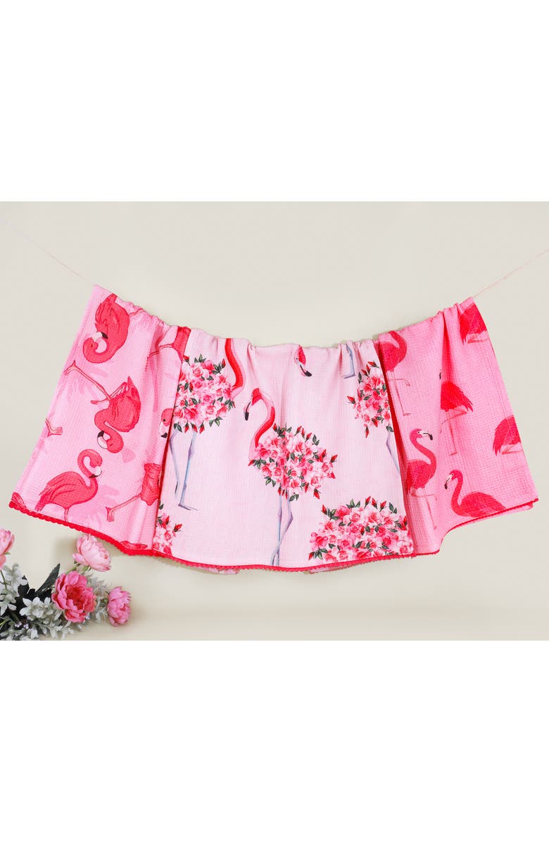 Tiramisu Set of Three Tropical Flamingo Kitchen Towels, Alternate, color, Flamingo Pink / Coral