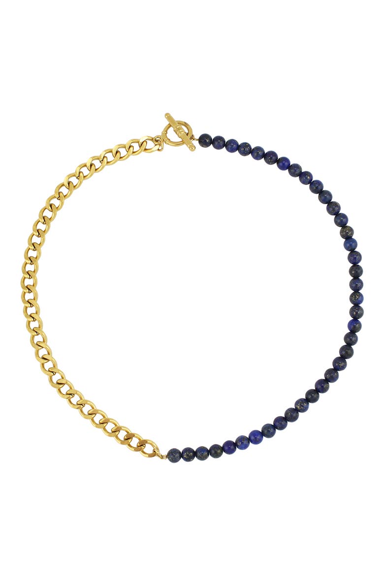 Gender Inclusive Half Cuban Half Beaded Chain Necklace, Main, color, GOLD/ BLUE