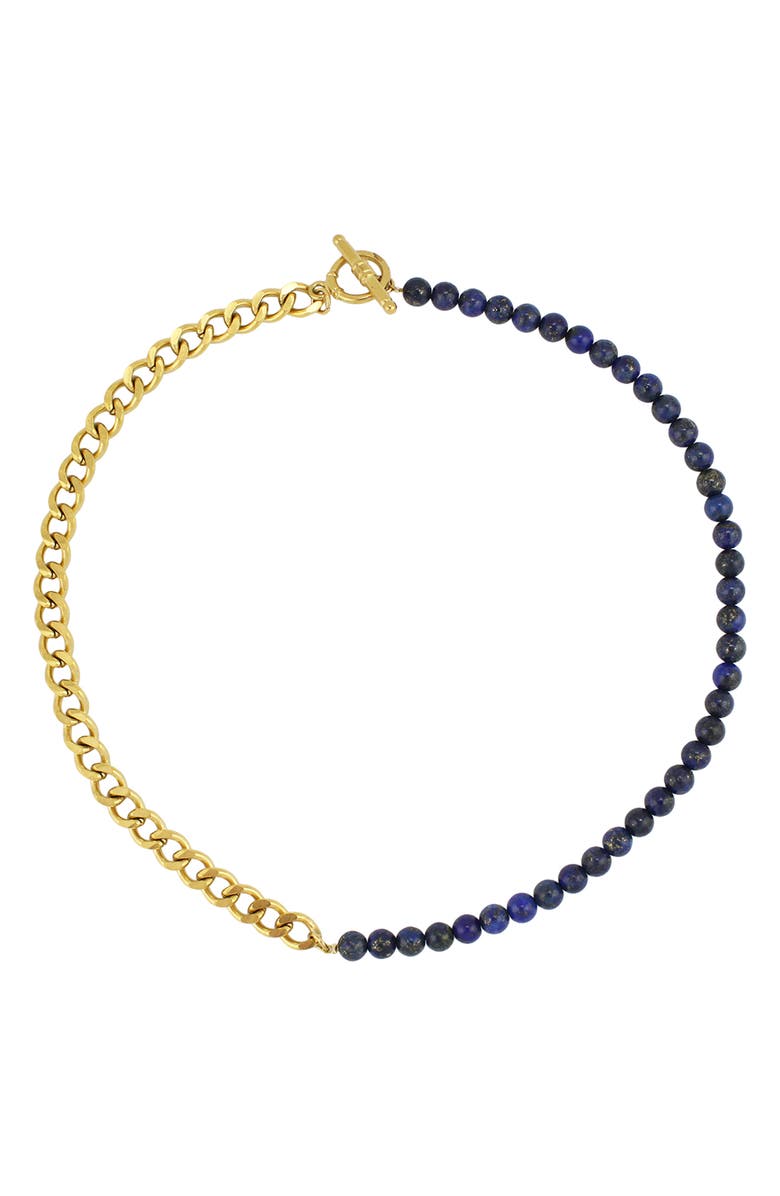 REBL Gender Inclusive Half Cuban Half Beaded Chain Necklace, Main, color, Gold/ Blue