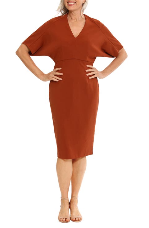 V-Neck Dolman Sleeve Sheath Dress (Plus)