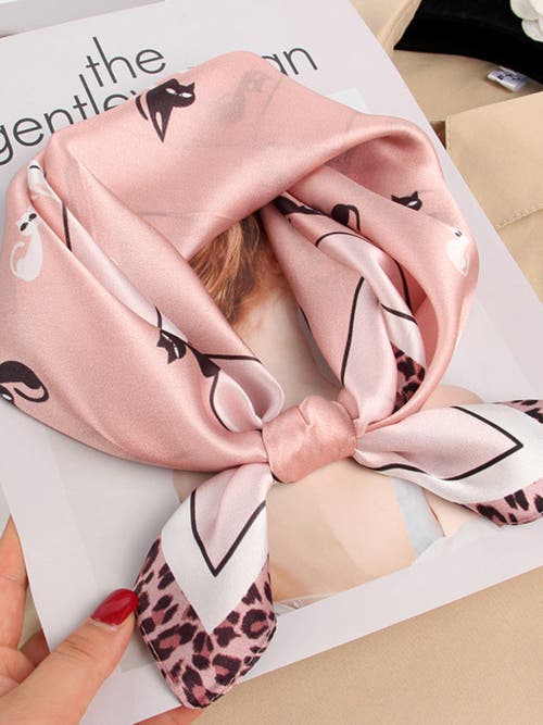 Silksilky Pure Silk Printed Designer Square Scarf 53x53cm/21 In Pink