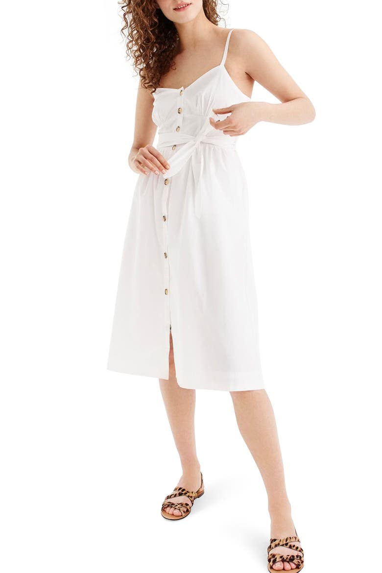 Classic Button Front Cotton Poplin Sundress, Main, color, WHITE