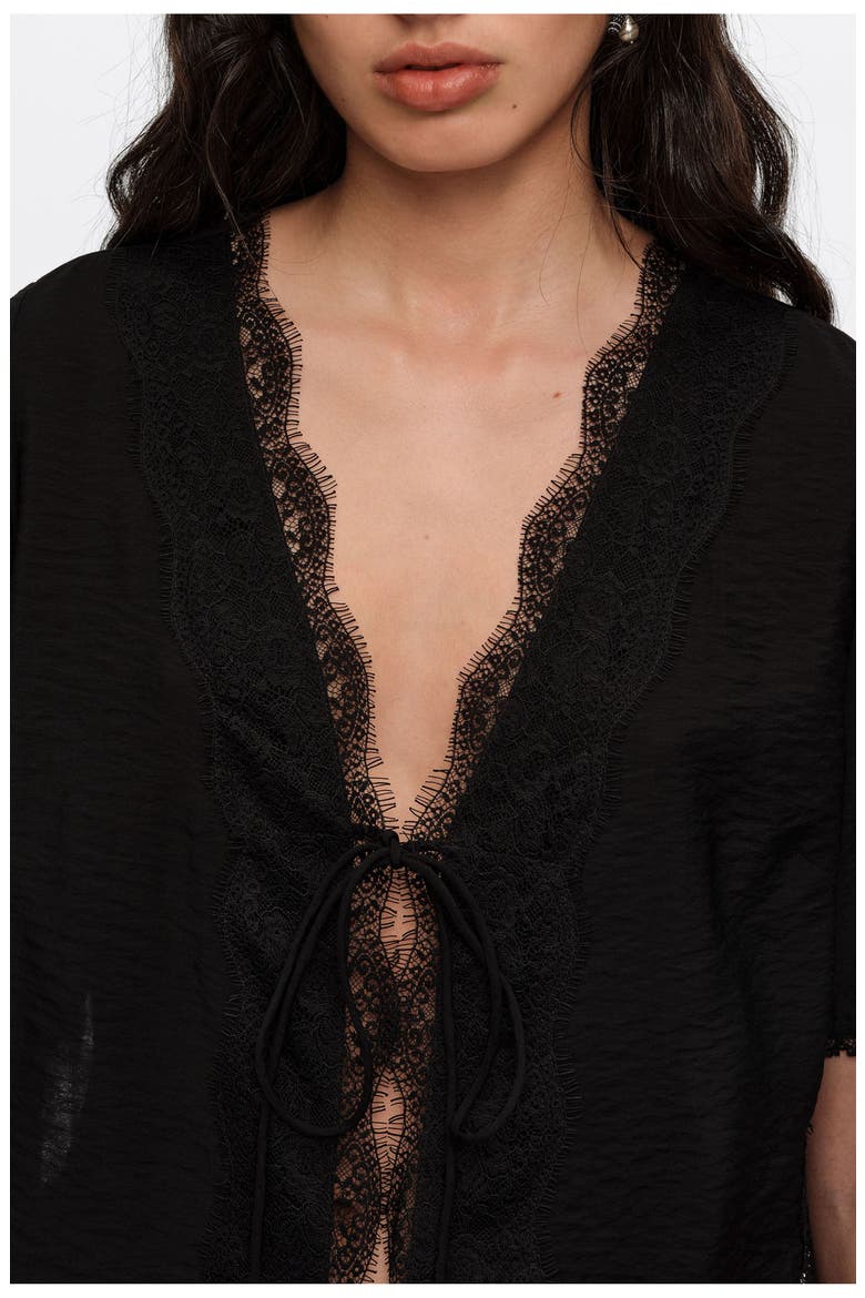 Lace-up Shirt With Lace, Alternate, color, BLACK