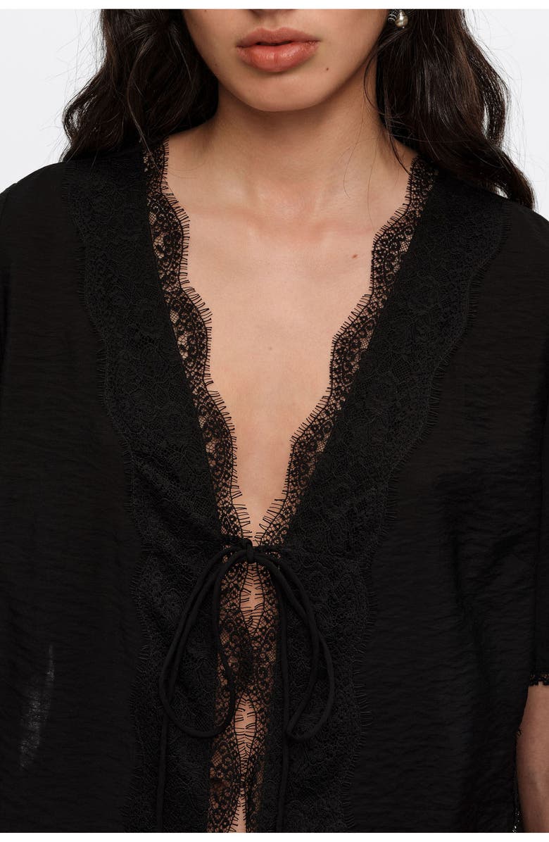 Bimba y Lola Lace-up Shirt With Lace, Alternate, color, Black