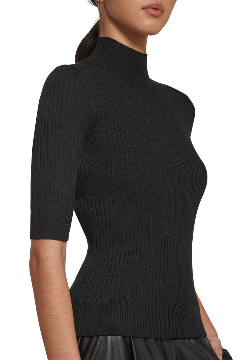 Mock Neck Rib Sweater, Alternate, color, BLACK/ BLACK