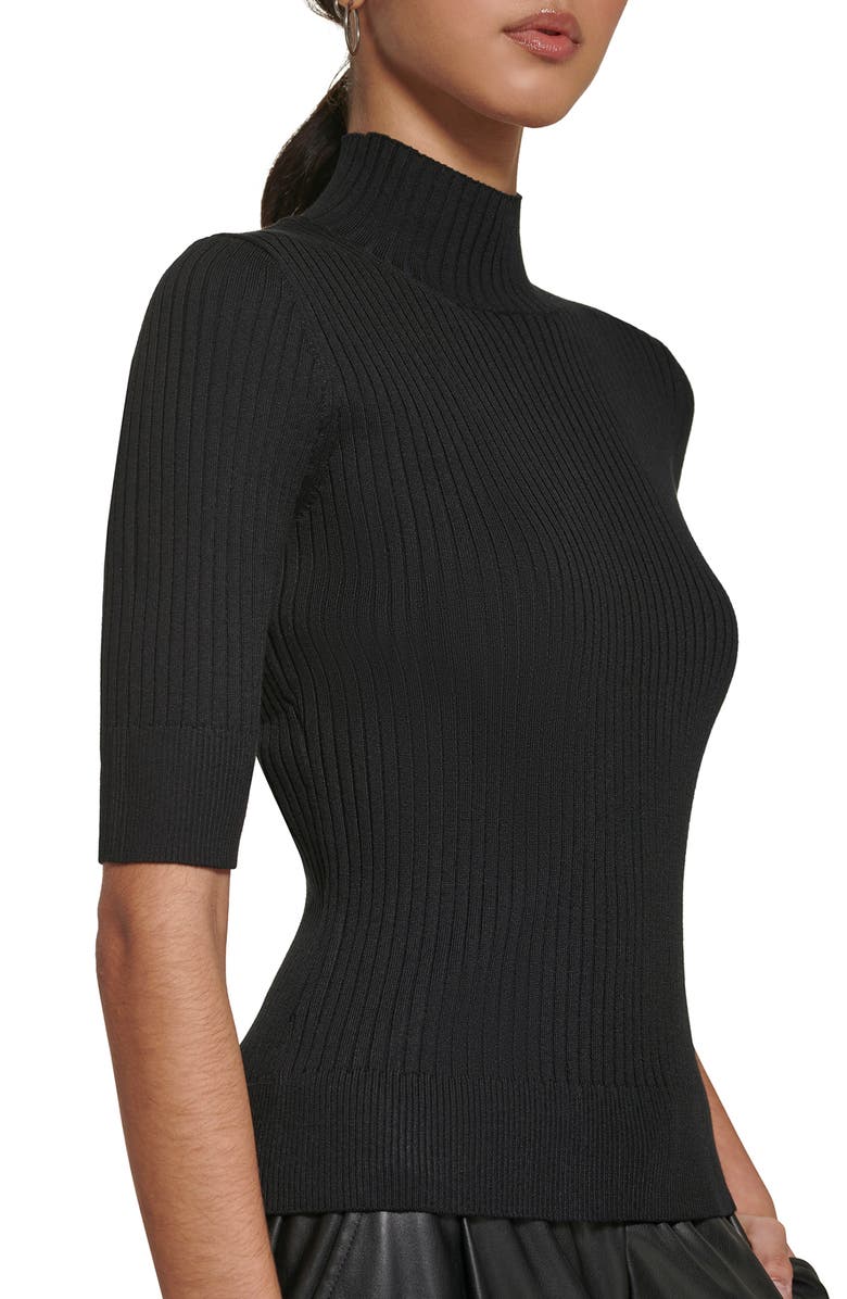 DKNY Mock Neck Rib Sweater, Alternate, color, Black/ Black
