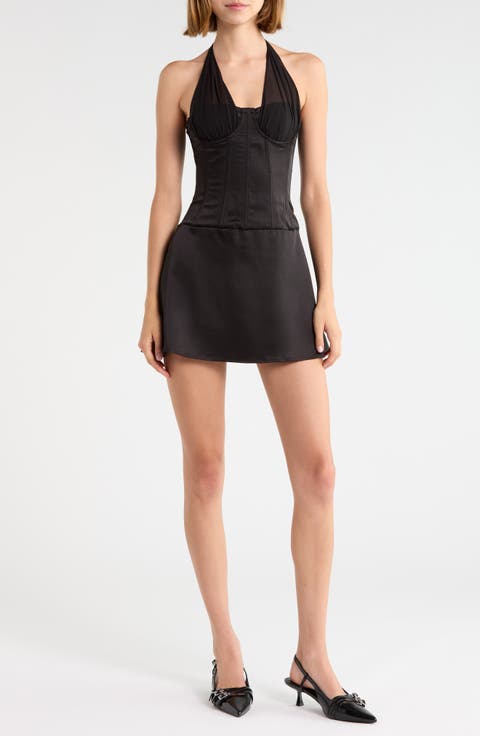 Evalana Corset Mini Halter Dress