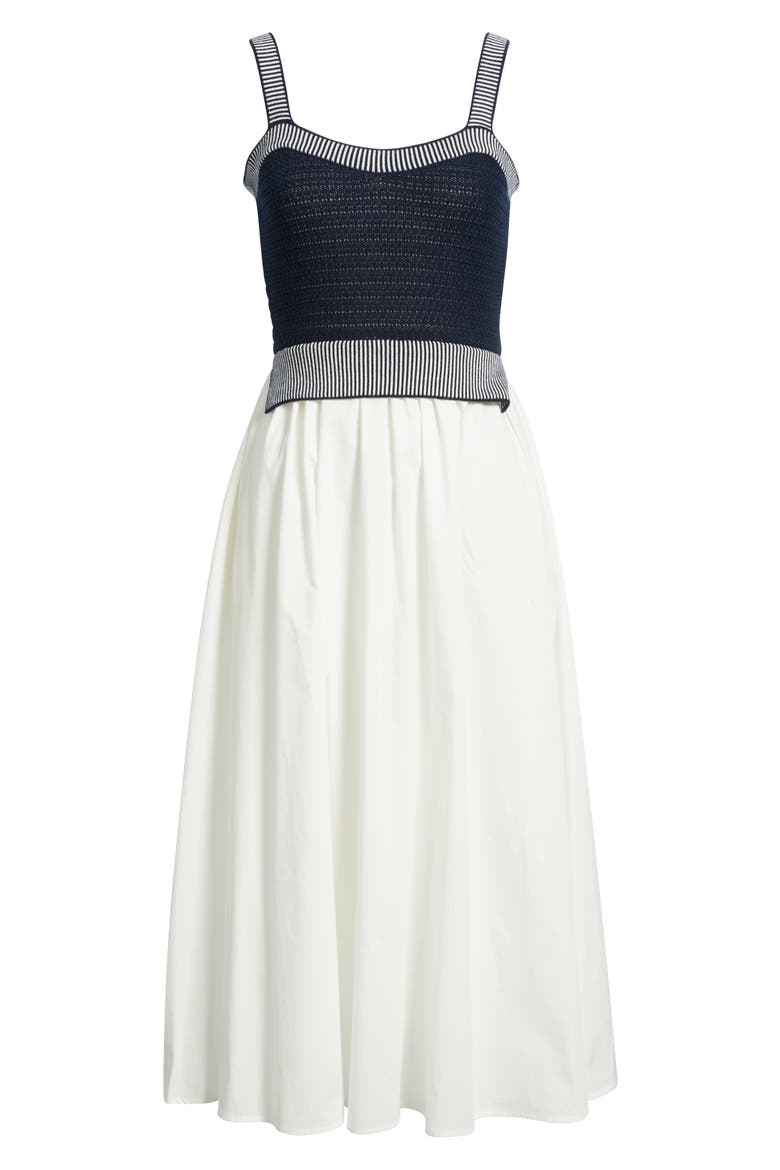 Crochet Top Mixed Media Midi Dress, Alternate, color, NAVY/ OFF WHITE