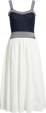 MOON RIVER Crochet Top Mixed Media Midi Dress
