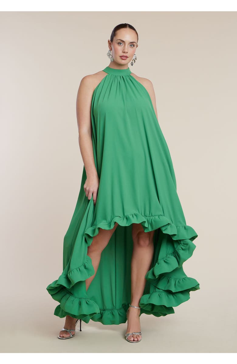 ELOQUII High Low Dramatic Ruffle Detail Dress, Main, color, Mint Green