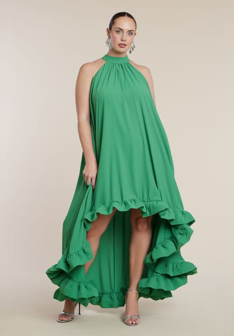 High Low Dramatic Ruffle Detail Dress (Plus)