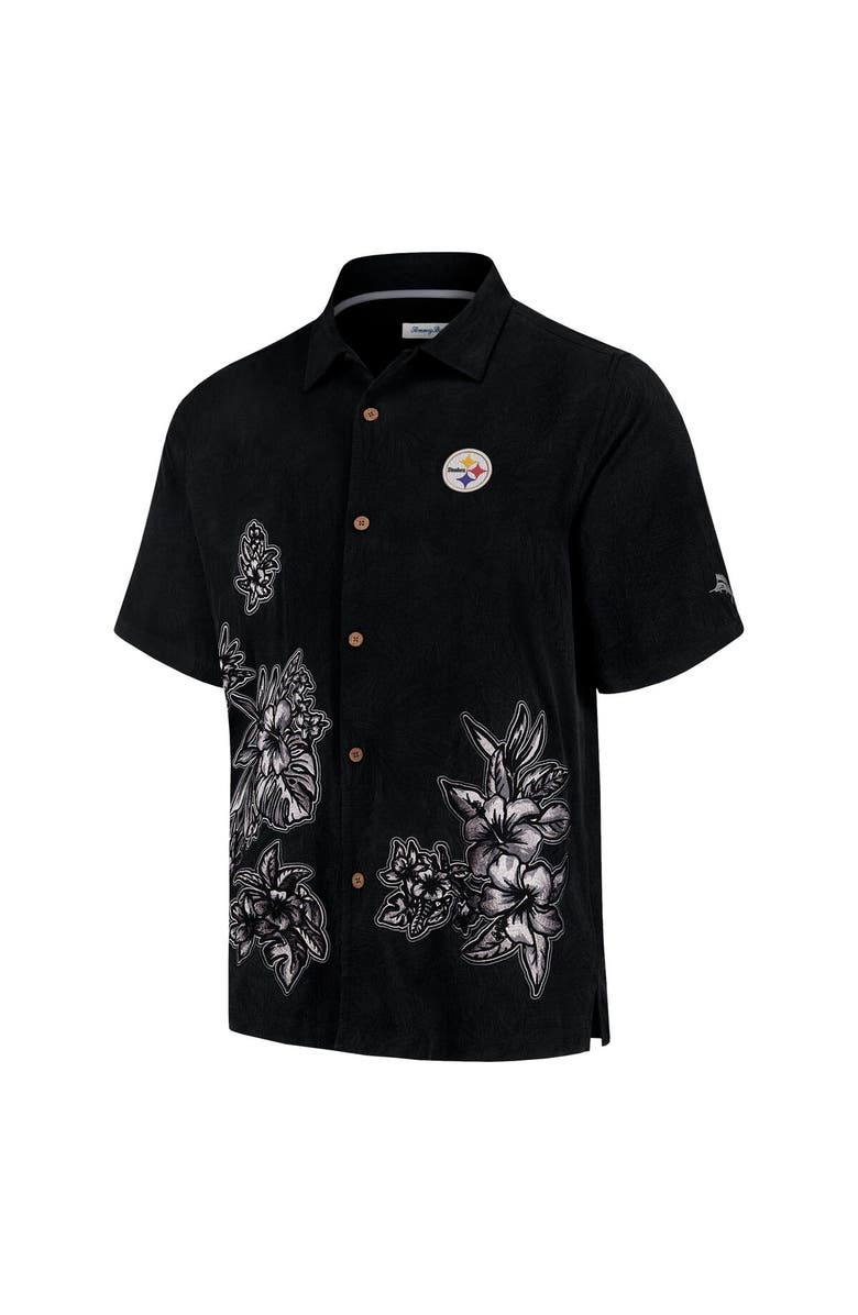 Tommy Bahama Men's Tommy Bahama Black Pittsburgh Steelers Hibiscus Camp Button-Up Shirt, Alternate, color, 