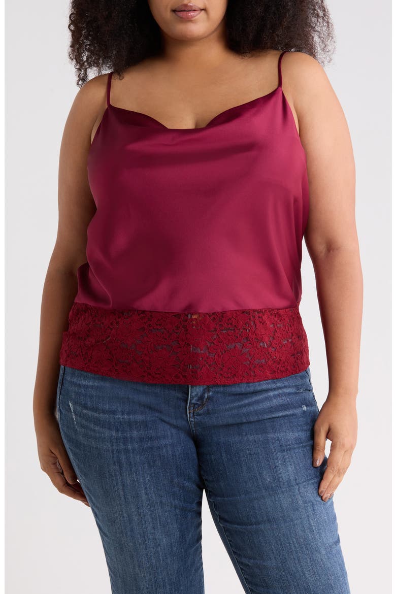 Lace Trim Satin Camisole, Main, color, RED