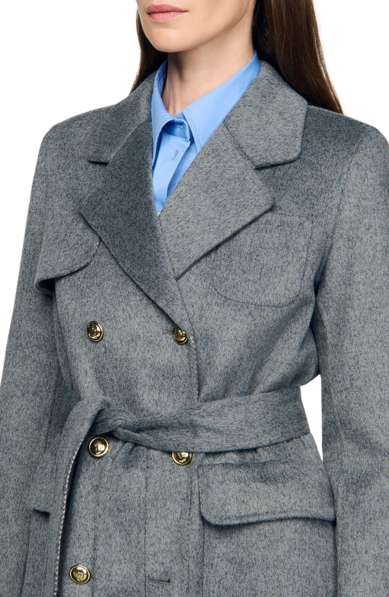 SANDRO Double-faced check coat, Alternate, color, Grey