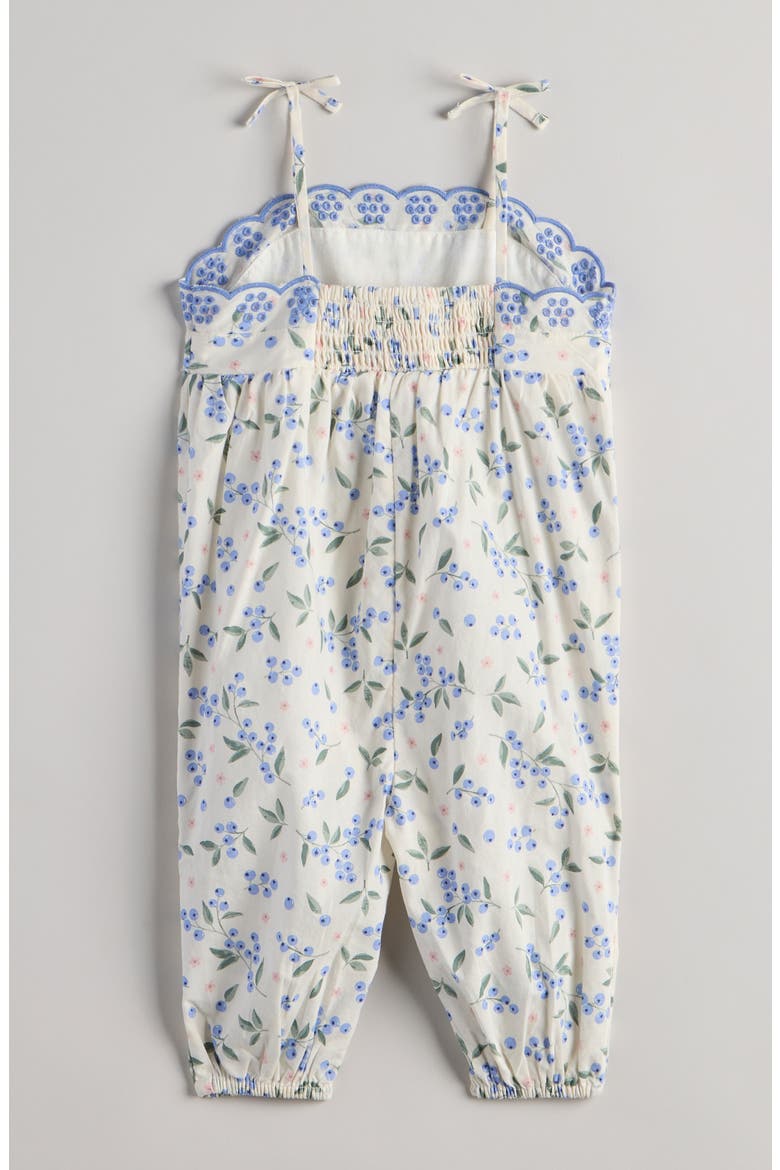 Scalloped Floral Romper, Alternate, color, IVORY EGRET BLUEBERRIES
