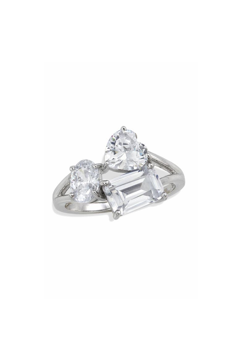 Rhodium Plated Sterling Silver Mixed Cubic Zirconia Ring, Main, color, WHITE