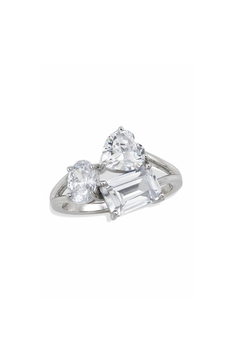 SAVVY CIE JEWELS Rhodium Plated Sterling Silver Mixed Cubic Zirconia Ring, Main, color, White