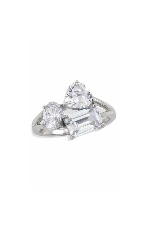 Rhodium Plated Sterling Silver Mixed Cubic Zirconia Ring