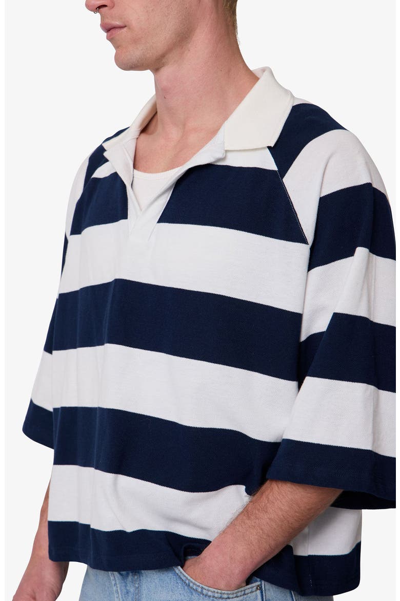Wide Stripe Boxy Polo, Alternate, color, WHITE/ NAVY
