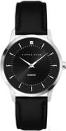 Alfred Sung Diamond Dial Leather Strap Watch, 42mm