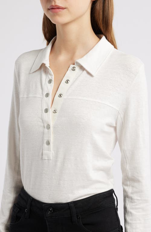 Frame The Snap Long Sleeve Linen Blend Henley In Alabaster