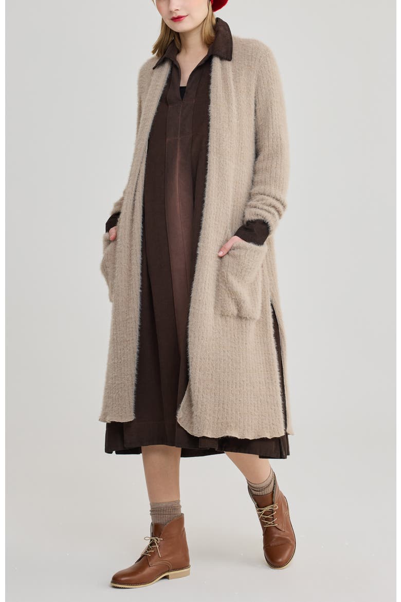 Lou Shaggy Knit Cardigan, Alternate, color, Beige
